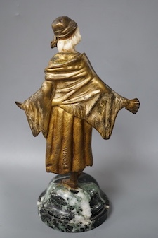 Georges Omerth (1895 - 1925) gilt bronze and Ivory figure of a tarot card reader on marble base 23cm